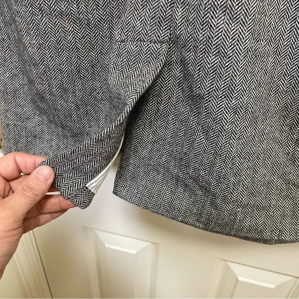 A New Day Women Gray Herringbone Single Breasted One Button Blazer Jacket 8
